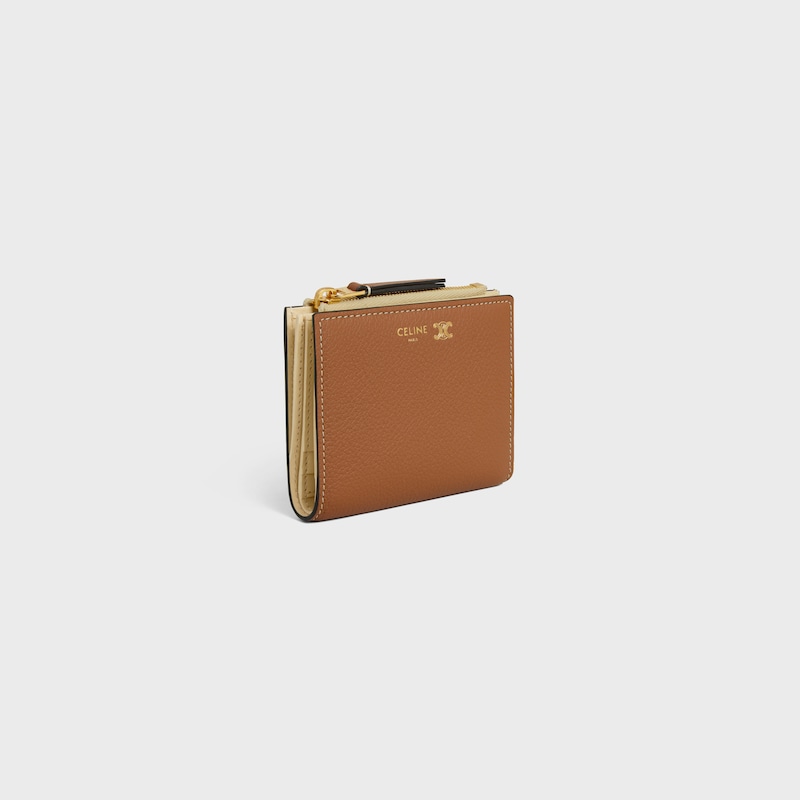 portefeuille compact en cuir de veau souple À graine