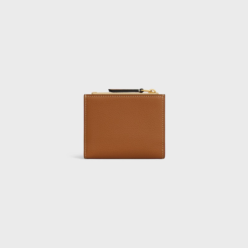 portefeuille compact en cuir de veau souple À graine