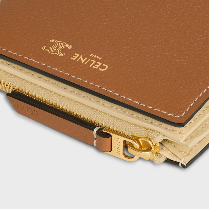 portefeuille compact en cuir de veau souple À graine