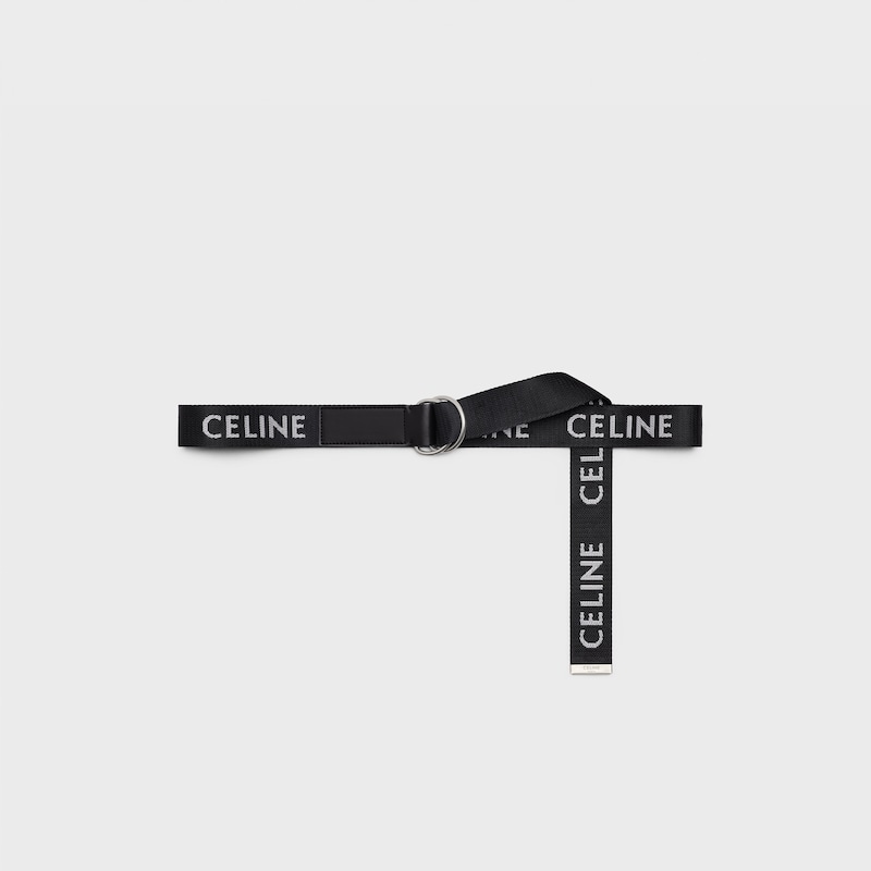 ceinture à double anneau de 30 mm en jacquard et cuir de veau.