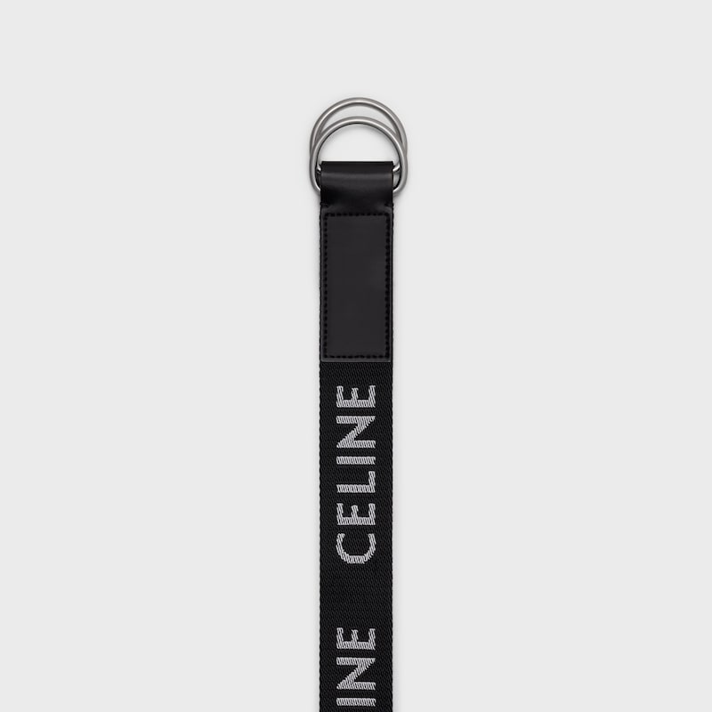 ceinture à double anneau de 30 mm en jacquard et cuir de veau.