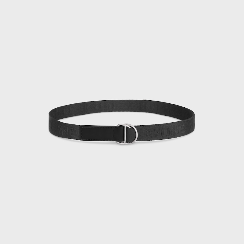 ceinture à double anneau de 30 mm en jacquard et cuir de veau.
