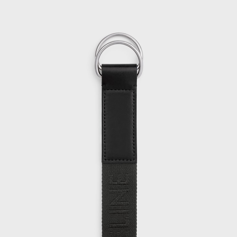 ceinture à double anneau de 30 mm en jacquard et cuir de veau.