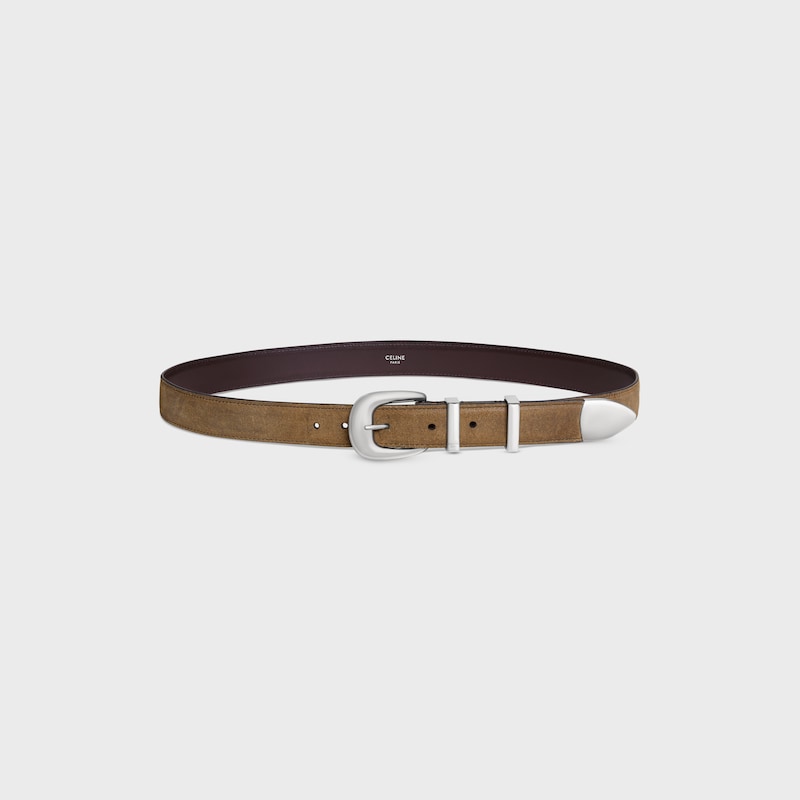 ceinture western moyenne 25 mm en cuir de veau suédé à effet ciré