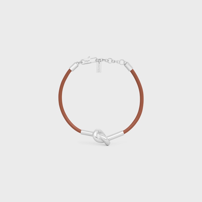 bracelet nœud en cuir de veau et laiton finition rhodiée