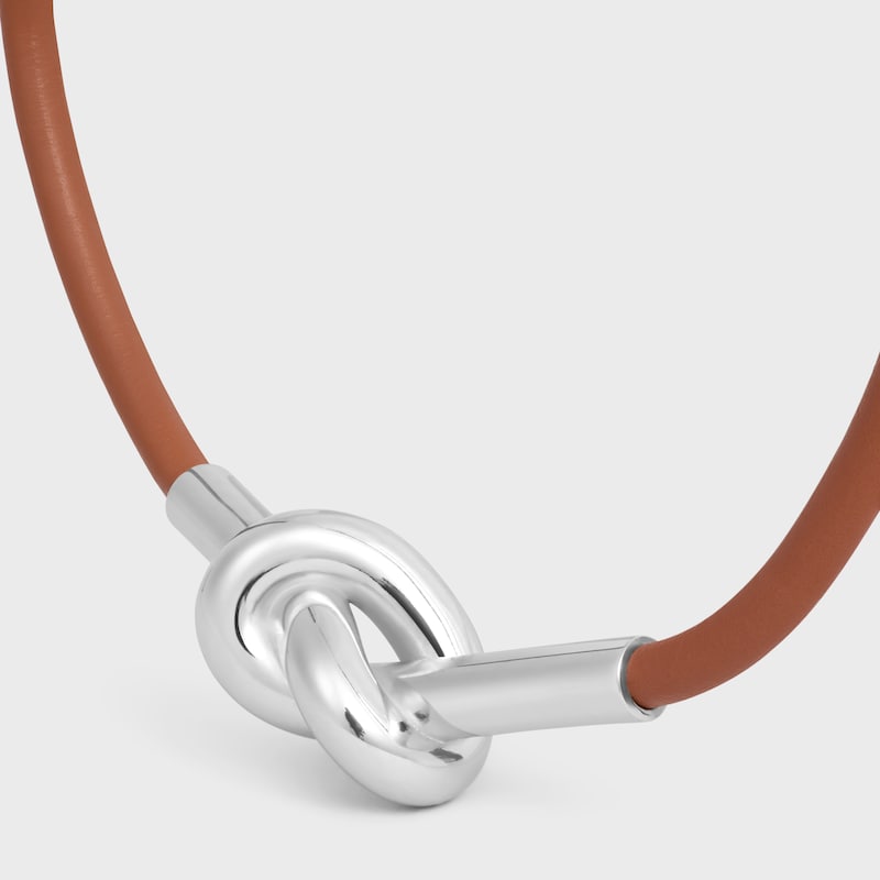 bracelet nœud en cuir de veau et laiton finition rhodiée