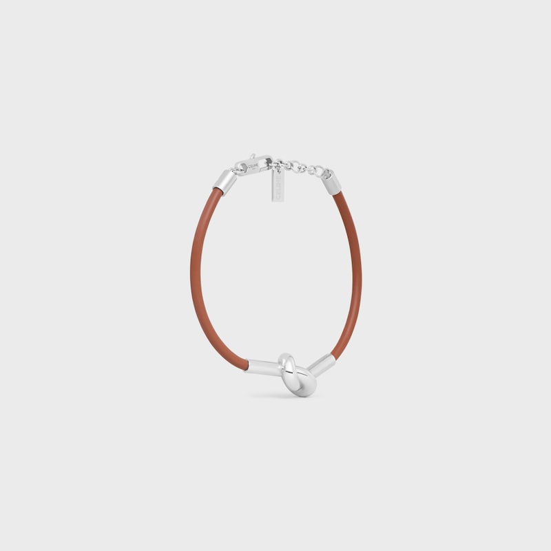 bracelet nœud en cuir de veau et laiton finition rhodiée