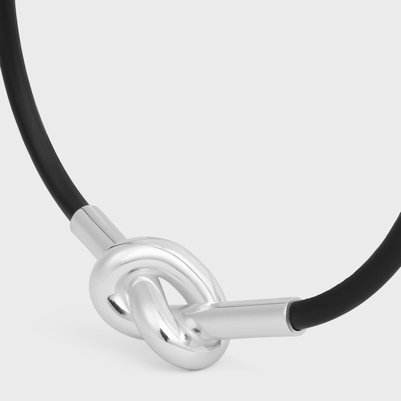 bracelet nœud en cuir de veau et laiton finition rhodiée