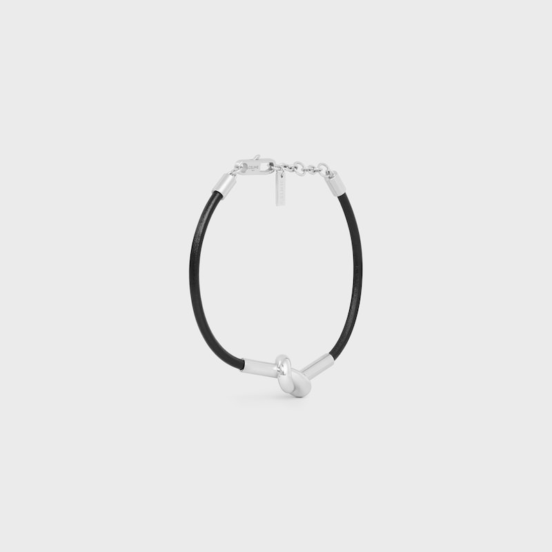 bracelet nœud en cuir de veau et laiton finition rhodiée