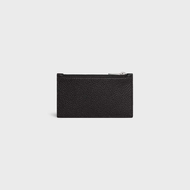 porte-cartes compact zippé en cuir de veau grainé