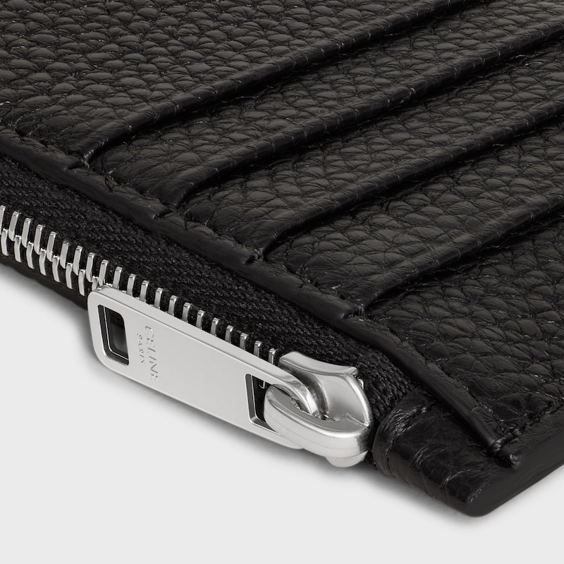 porte-cartes compact zippé en cuir de veau grainé