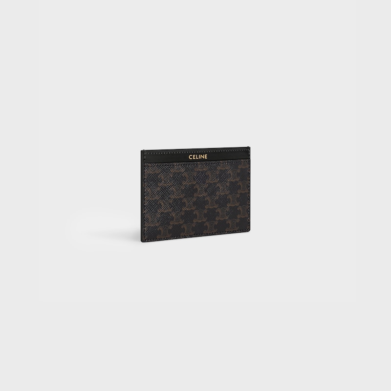 porte-cartes uni en toile triomphe et cuir de veau