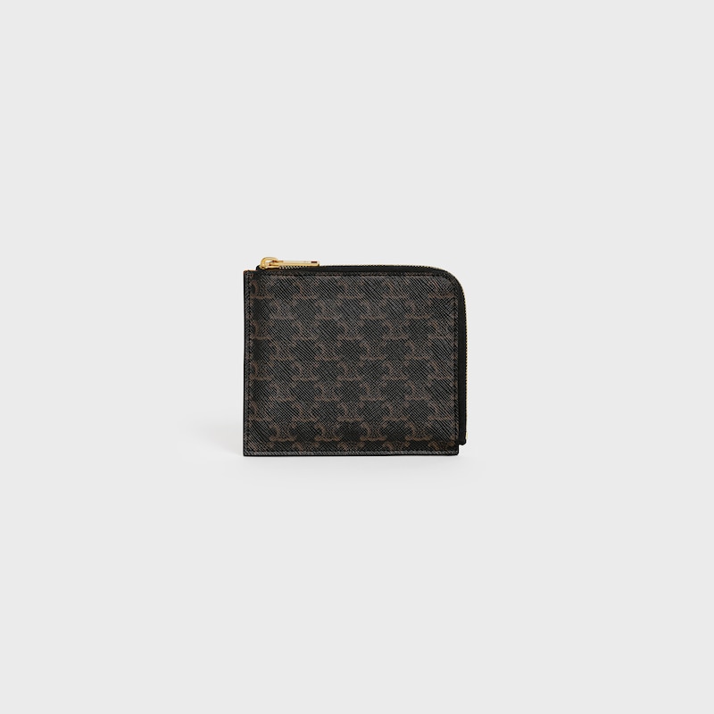 pochette zippée avec porte-cartes en toile triomphe et cuir dagneau