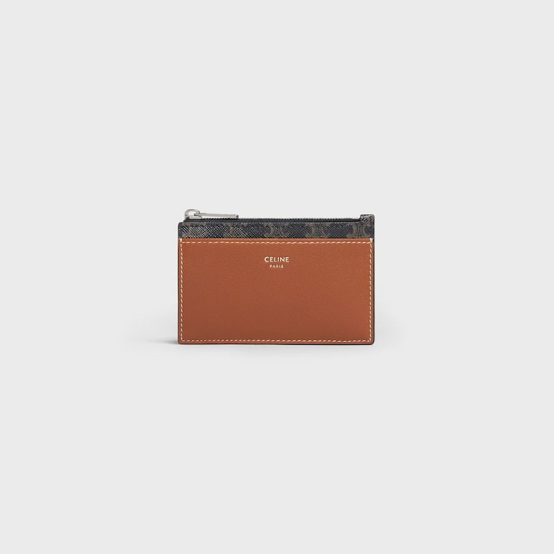 porte-cartes zippé en toile triomphe et cuir dagneau