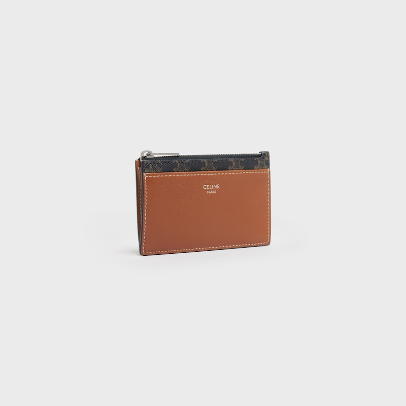 porte-cartes zippé en toile triomphe et cuir dagneau