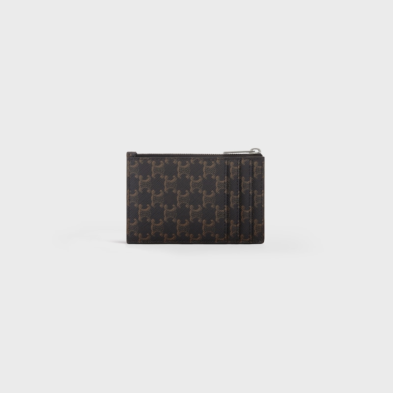 porte-cartes zippé en toile triomphe et cuir dagneau