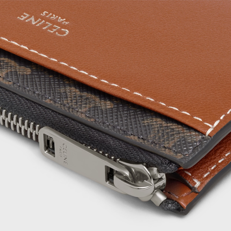 porte-cartes zippé en toile triomphe et cuir dagneau