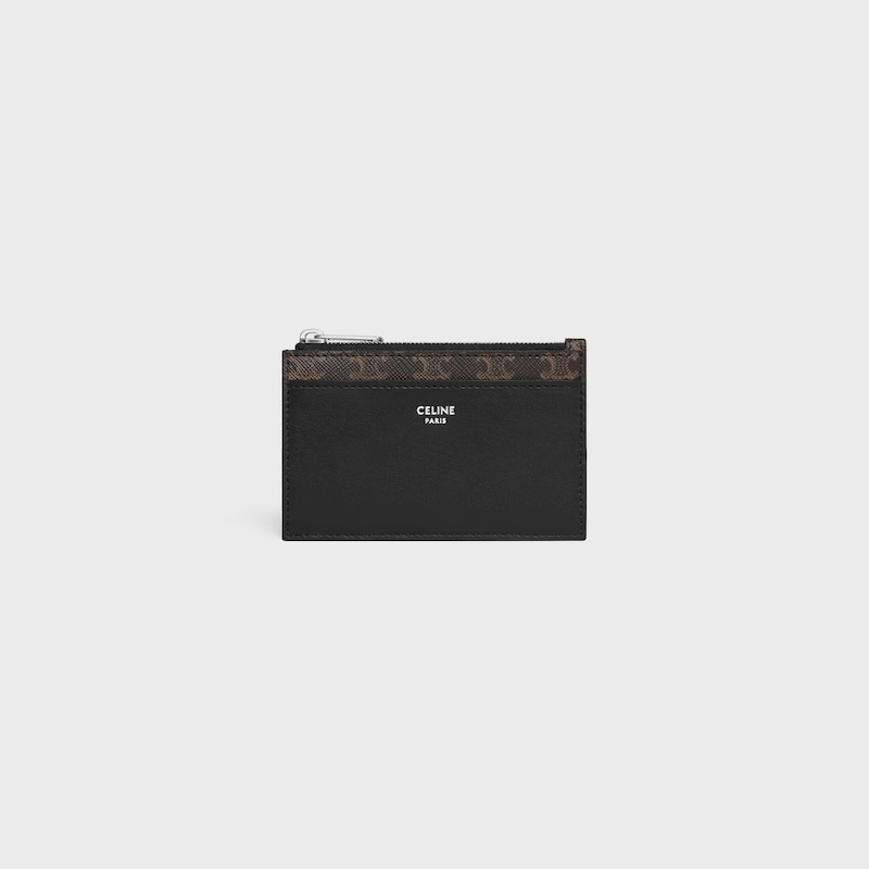 porte-cartes zippé en toile triomphe et cuir dagneau