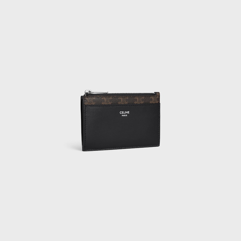 porte-cartes zippé en toile triomphe et cuir dagneau