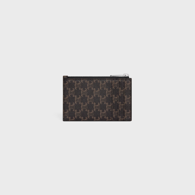 porte-cartes zippé en toile triomphe et cuir dagneau