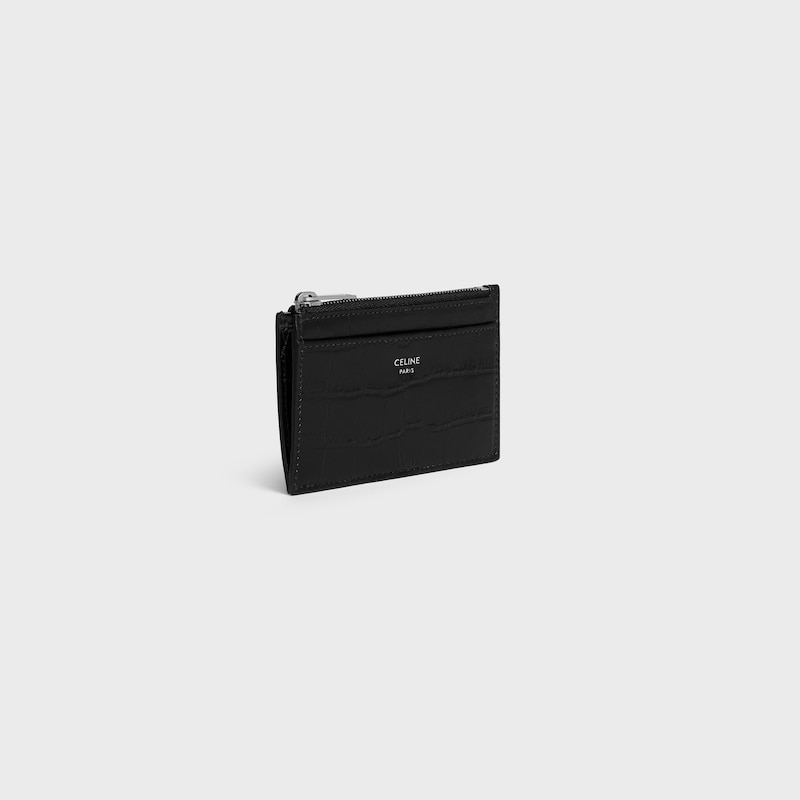 porte-cartes zippé en cuir de veau gaufré façon crocodile
