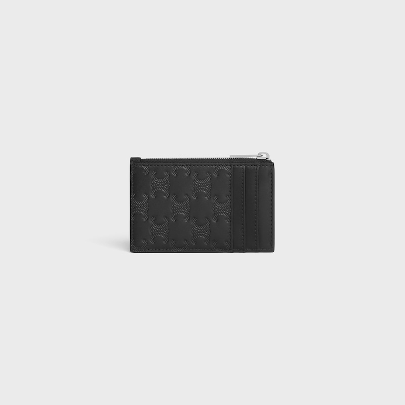 porte-cartes zippé en cuir de veau avec motif triomphe en relief