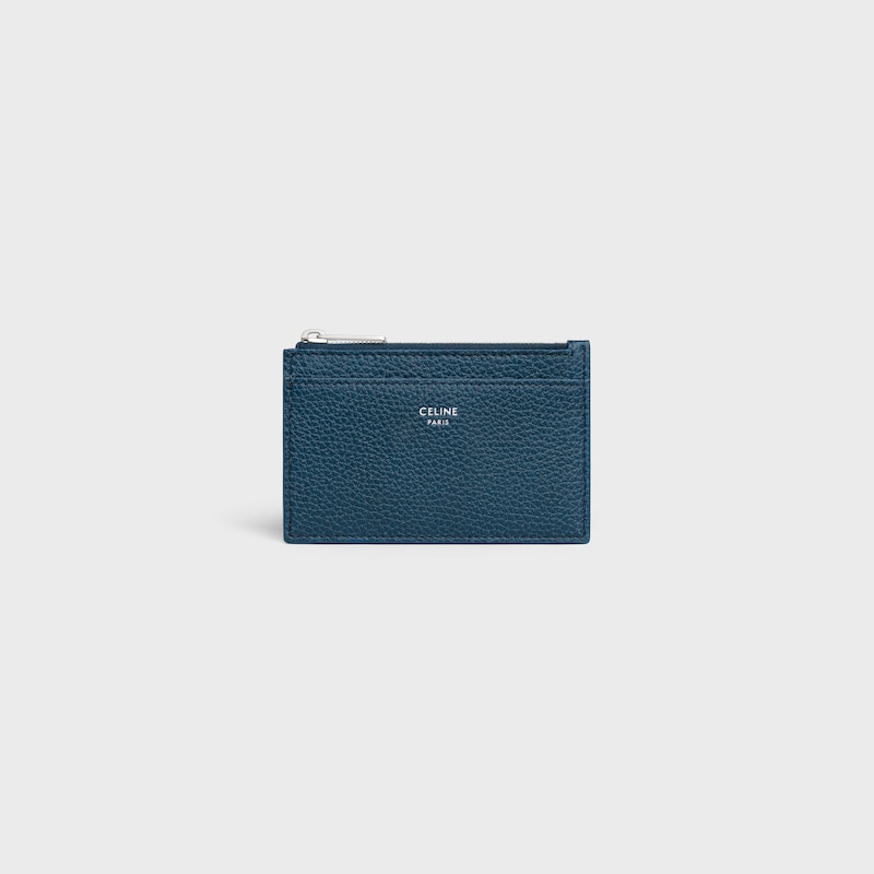 porte-cartes zippé en cuir de veau grainé