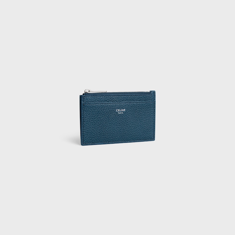 porte-cartes zippé en cuir de veau grainé