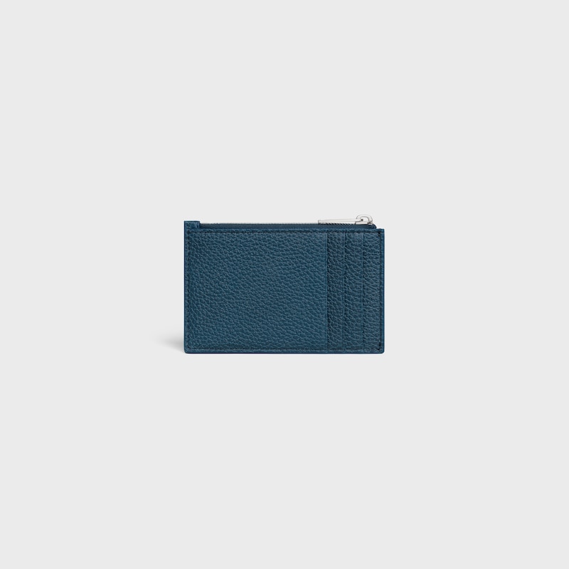 porte-cartes zippé en cuir de veau grainé
