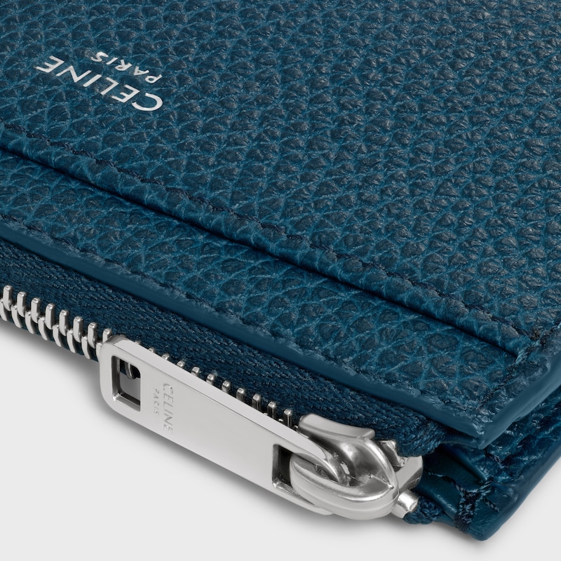 porte-cartes zippé en cuir de veau grainé