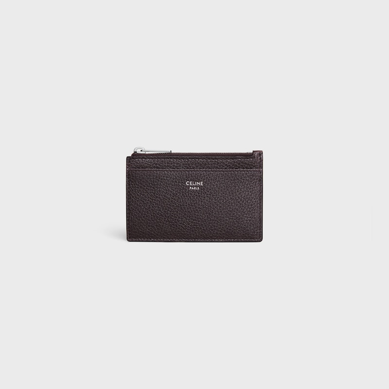 porte-cartes zippé en cuir de veau grainé