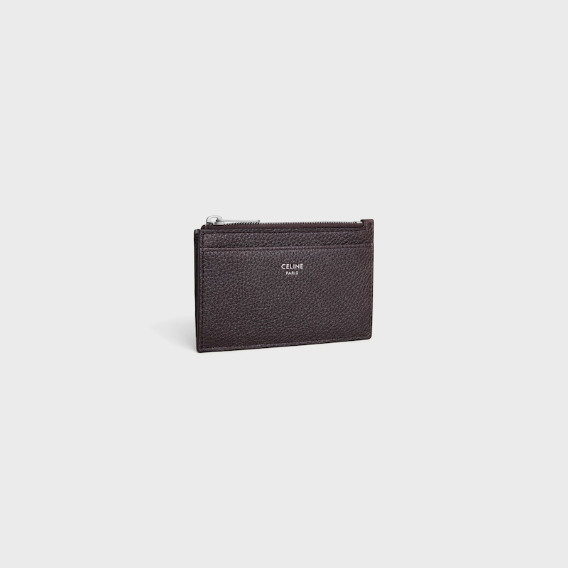 porte-cartes zippé en cuir de veau grainé