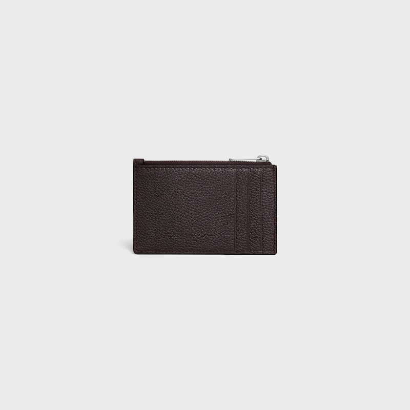 porte-cartes zippé en cuir de veau grainé
