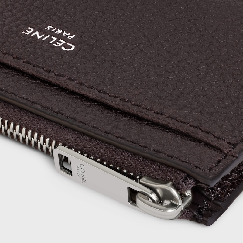 porte-cartes zippé en cuir de veau grainé