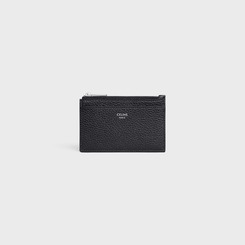 porte-cartes zippé en cuir de veau grainé