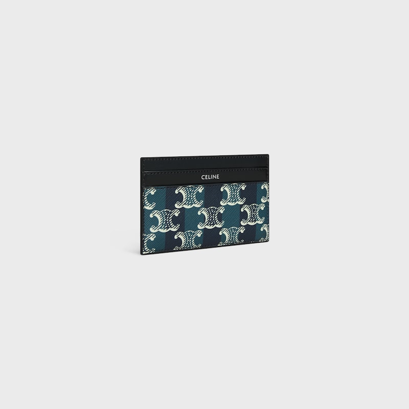 porte-cartes moyen en toile triomphe À rayures et cuir de veau