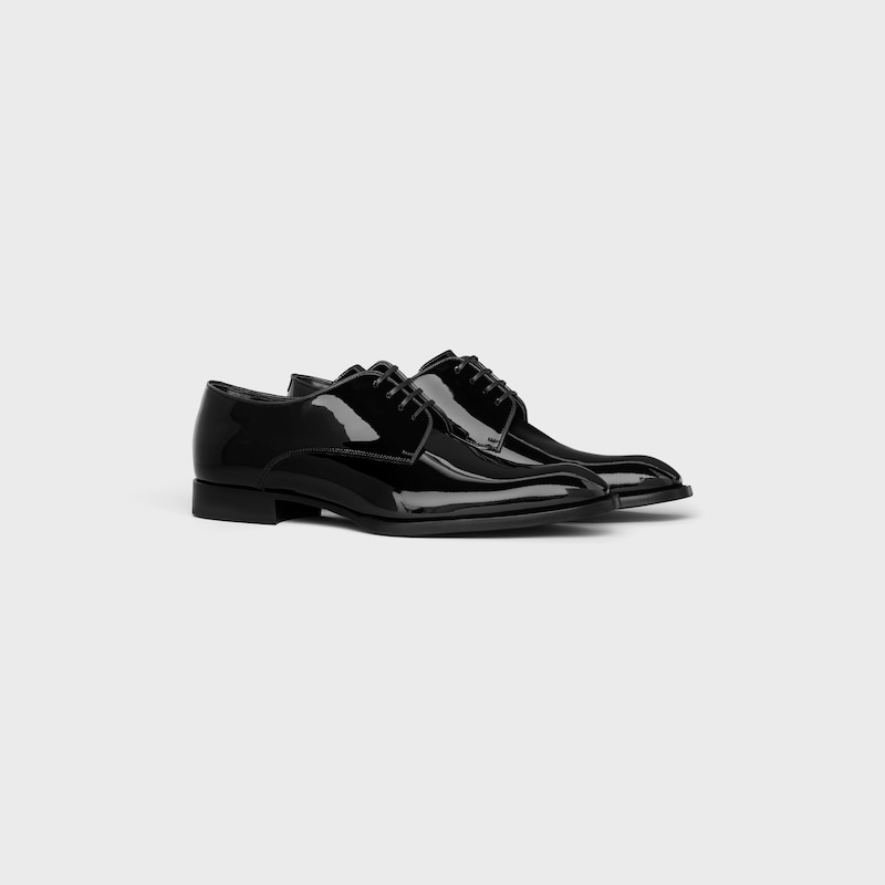 celine tuxedo derby en cuir de veau verni