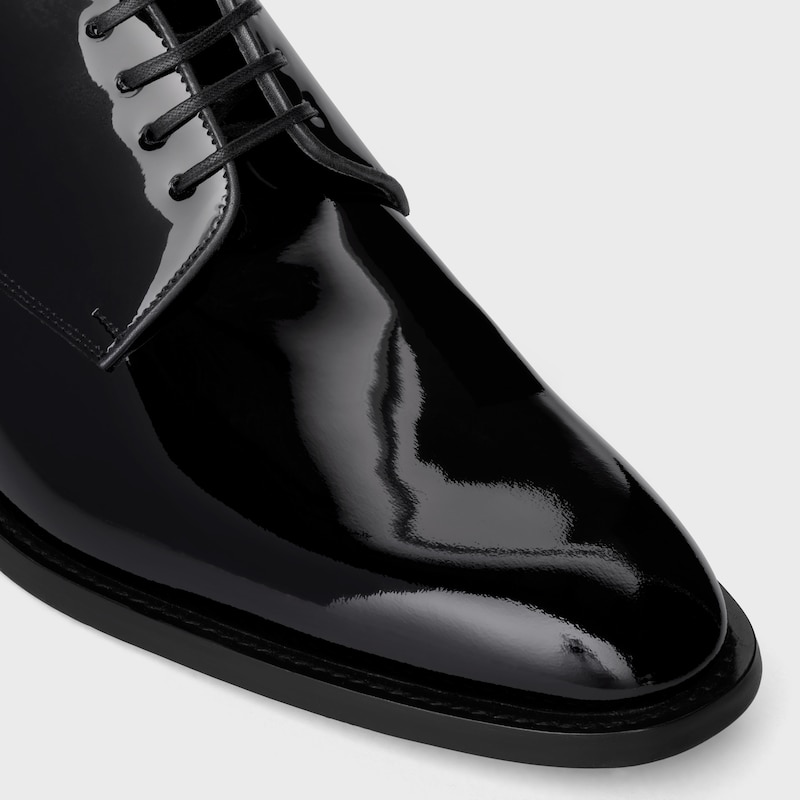 celine tuxedo derby en cuir de veau verni