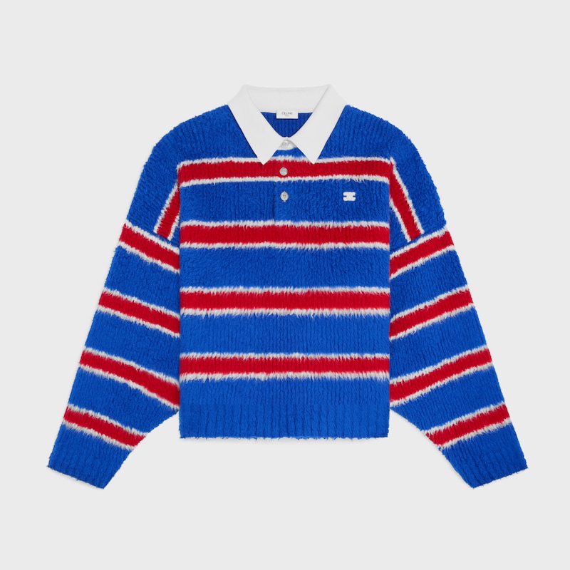 pull polo en coton rayé brossé