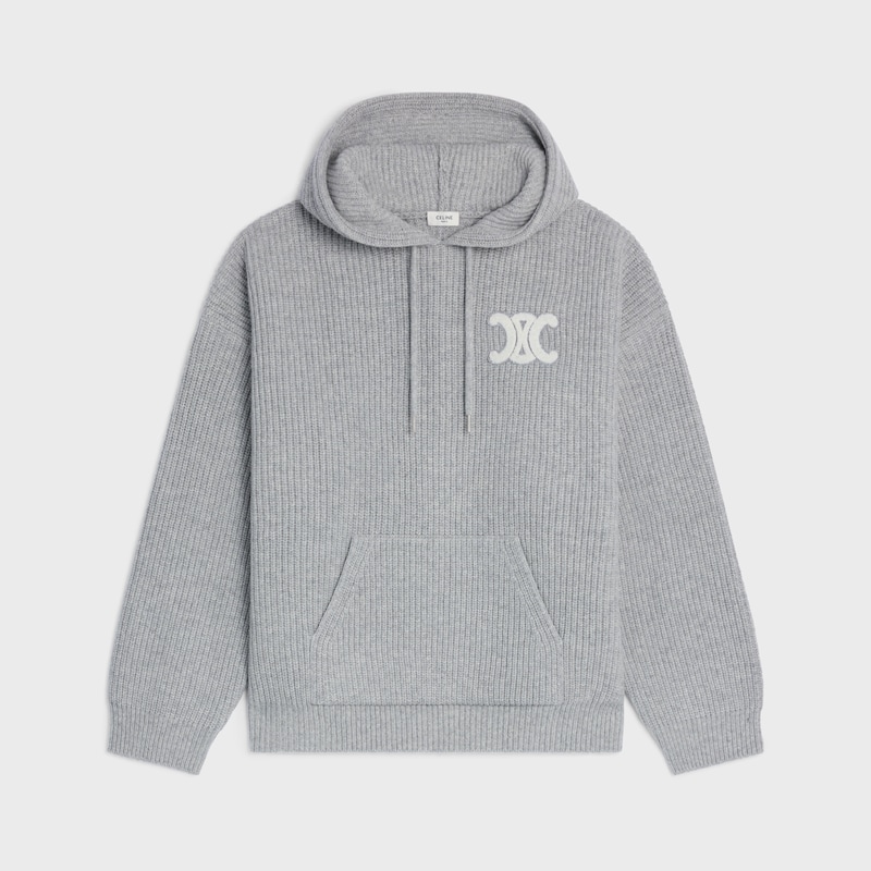 pull à capuche en laine côtelée