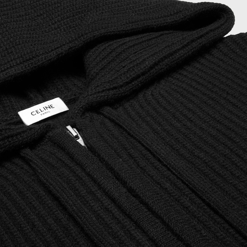cardigan à capuche en laine cÔtelÉe