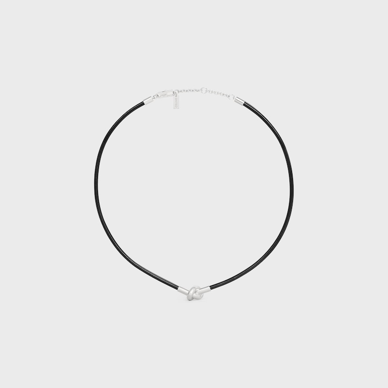 collier nœud en cuir de veau et laiton finition rhodiée