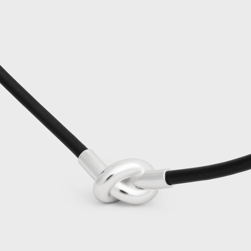 collier nœud en cuir de veau et laiton finition rhodiée