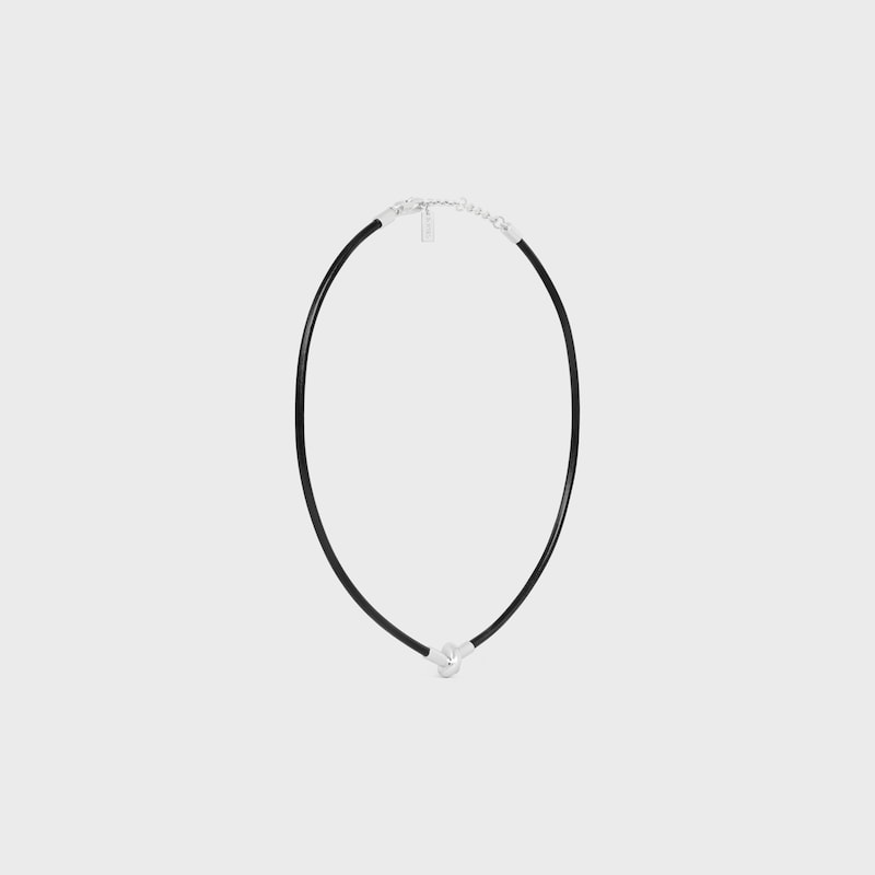 collier nœud en cuir de veau et laiton finition rhodiée