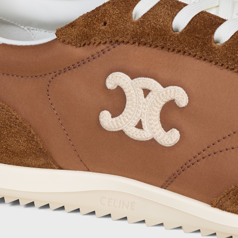 baskets basses à lacets celine racer avec motif triomphe en nylon daim et cuir de veau.