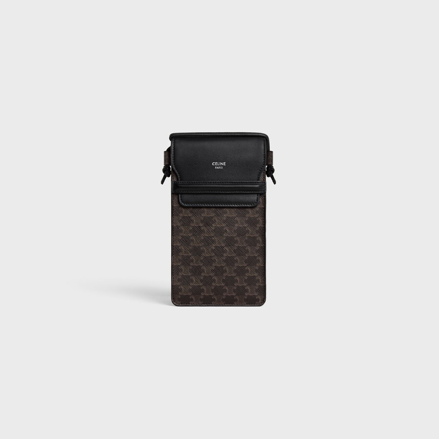 pochette pour téléphone en toile triomphe et cuir dagneau