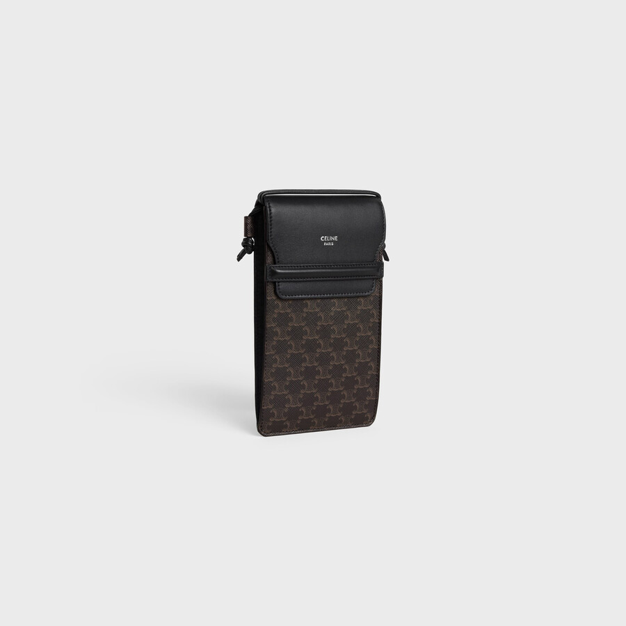 pochette pour téléphone en toile triomphe et cuir dagneau