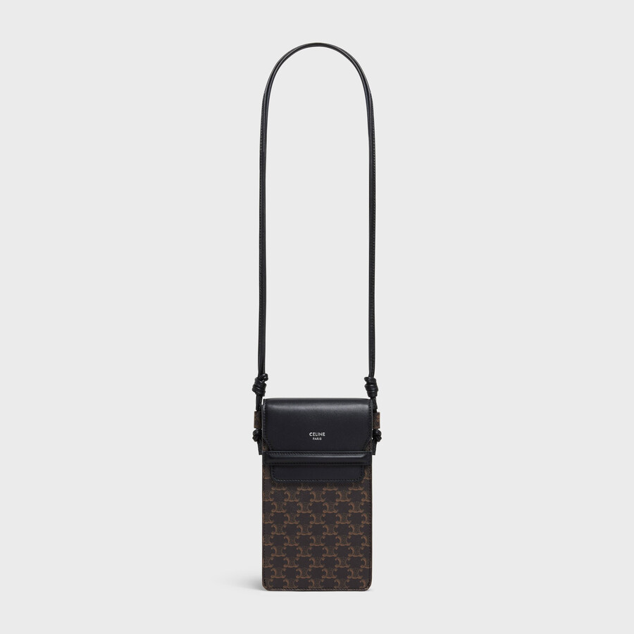 pochette pour téléphone en toile triomphe et cuir dagneau