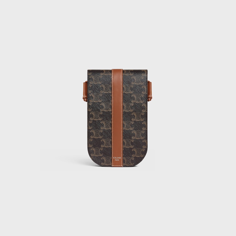 pochette pour téléphone à rabat en toile triomphe et cuir de veau