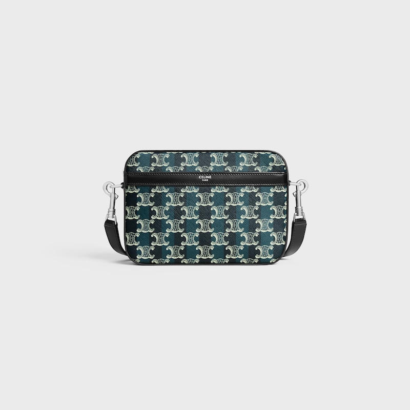petit sac messager en toile triomphe rayÉe et cuir de veau